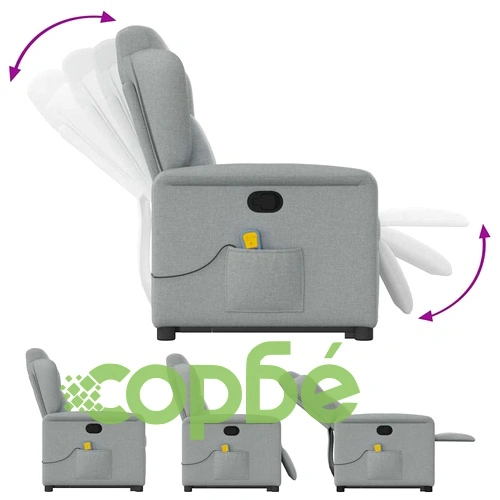 Изправящ масажен реклайнер стол, светлосив, текстил ➤ топ цена ➤ sorbe.bg