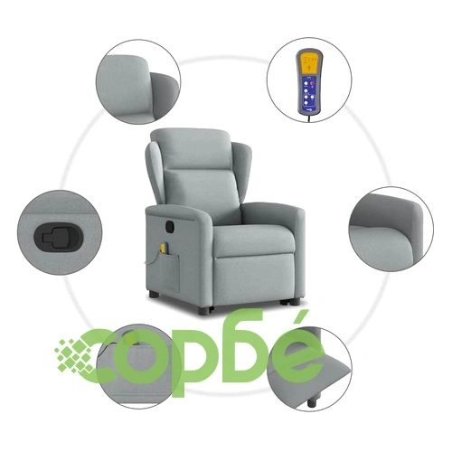 Изправящ масажен реклайнер стол, светлосив, текстил ➤ топ цена ➤ sorbe.bg