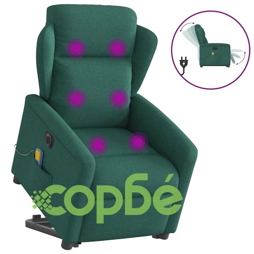 Електрически изправящ масажен реклайнер стол тъмнозелен текстил ➤ топ цена ➤ sorbe.bg