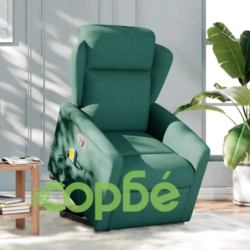 Електрически изправящ масажен реклайнер стол тъмнозелен текстил ➤ топ цена ➤ sorbe.bg