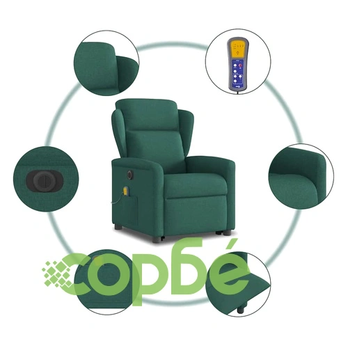 Електрически изправящ масажен реклайнер стол тъмнозелен текстил ➤ топ цена ➤ sorbe.bg