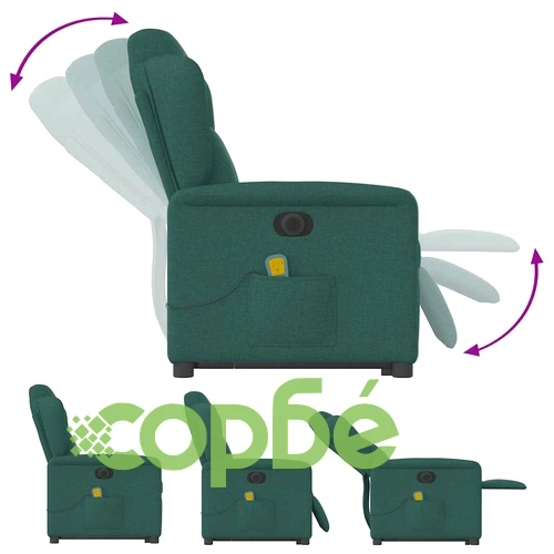 Електрически изправящ масажен реклайнер стол тъмнозелен текстил ➤ топ цена ➤ sorbe.bg