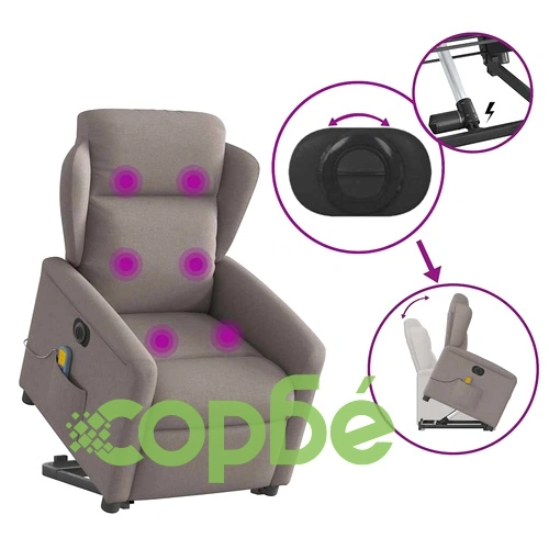 Електрически изправящ масажен реклайнер стол таупе текстил ➤ топ цена ➤ sorbe.bg