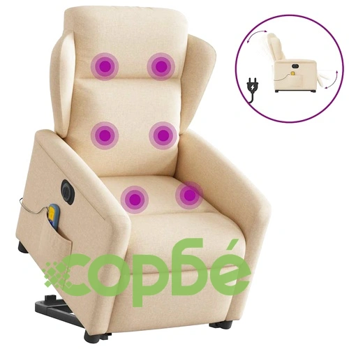 Електрически изправящ масажен реклайнер стол кремав текстил ➤ топ цена ➤ sorbe.bg