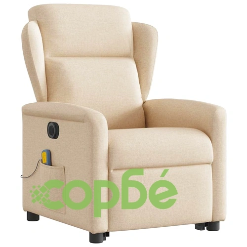 Електрически изправящ масажен реклайнер стол кремав текстил ➤ топ цена ➤ sorbe.bg