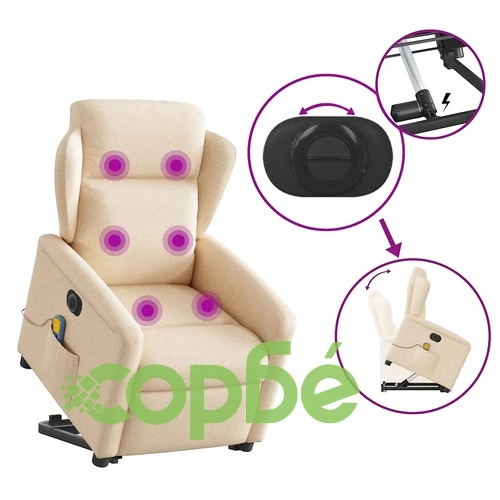 Електрически изправящ масажен реклайнер стол кремав текстил ➤ топ цена ➤ sorbe.bg