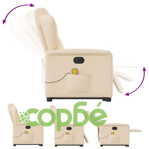 Електрически изправящ масажен реклайнер стол кремав текстил ➤ топ цена ➤ sorbe.bg