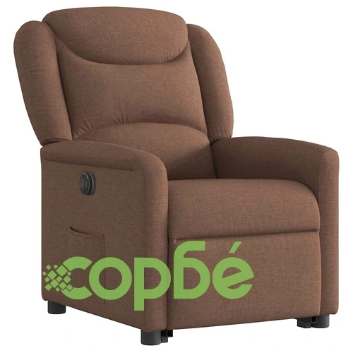 Електрически изправящ реклайнер стол, кафяв, текстил ➤ топ цена ➤ sorbe.bg