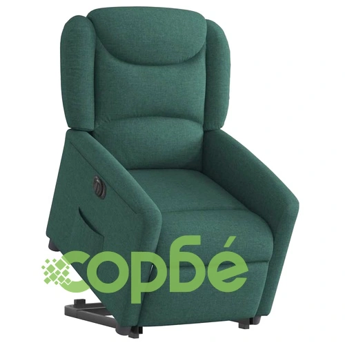 Електрически изправящ реклайнер стол, тъмнозелен, текстил ➤ топ цена ➤ sorbe.bg
