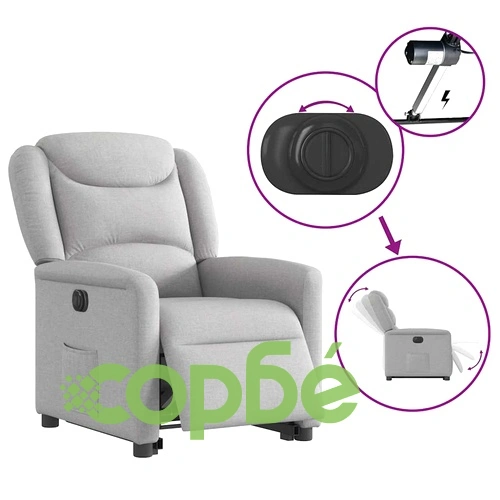 Електрически изправящ реклайнер стол, облачно сив, текстил ➤ топ цена ➤ sorbe.bg