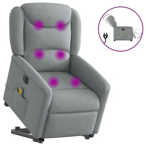 Електрически изправящ масажен реклайнер стол светлосив текстил