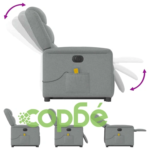 Електрически изправящ масажен реклайнер стол светлосив текстил ➤ топ цена ➤ sorbe.bg