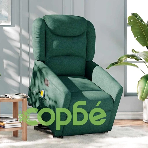 Електрически изправящ масажен реклайнер стол тъмнозелен текстил ➤ топ цена ➤ sorbe.bg