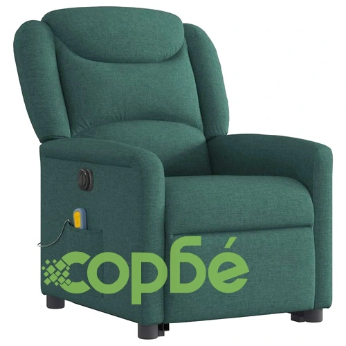 Електрически изправящ масажен реклайнер стол тъмнозелен текстил ➤ топ цена ➤ sorbe.bg