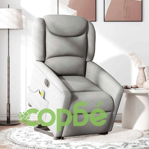 Електрически изправящ масажен реклайнер стол облачносив текстил ➤ топ цена ➤ sorbe.bg