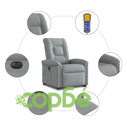 Електрически изправящ масажен реклайнер стол светлосив текстил ➤ топ цена ➤ sorbe.bg
