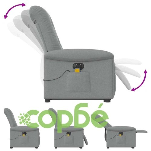 Електрически изправящ масажен реклайнер стол светлосив текстил ➤ топ цена ➤ sorbe.bg