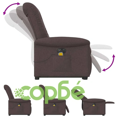 Електрически изправящ масажен реклайнер стол тъмнокафяв текстил ➤ топ цена ➤ sorbe.bg