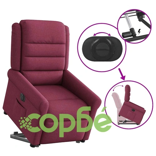 Електрически изправящ реклайнер стол, виненочервен, текстил ➤ топ цена ➤ sorbe.bg