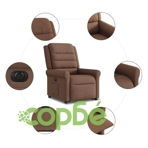 Електрически изправящ реклайнер стол, кафяв, текстил ➤ топ цена ➤ sorbe.bg