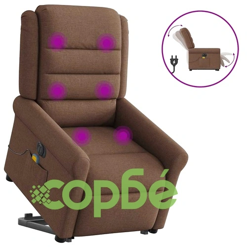 Електрически изправящ масажен реклайнер стол кафяв текстил ➤ топ цена ➤ sorbe.bg