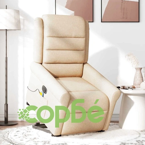 Електрически изправящ масажен реклайнер стол кремав текстил ➤ топ цена ➤ sorbe.bg