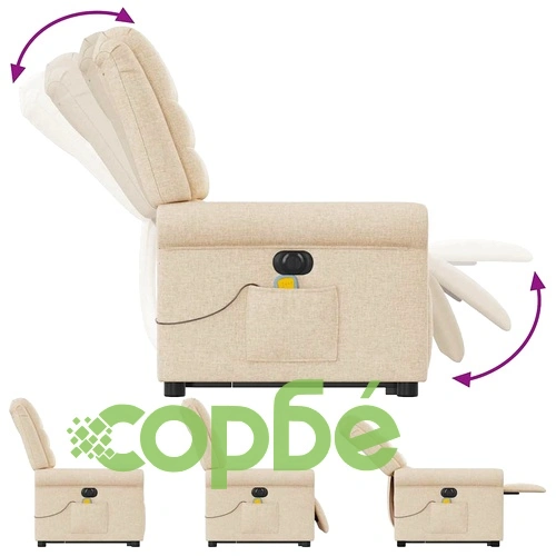 Електрически изправящ масажен реклайнер стол кремав текстил ➤ топ цена ➤ sorbe.bg