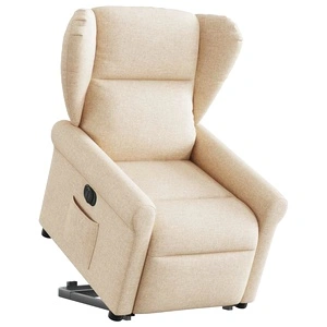 Електрически изправящ реклайнер стол, кремав, текстил