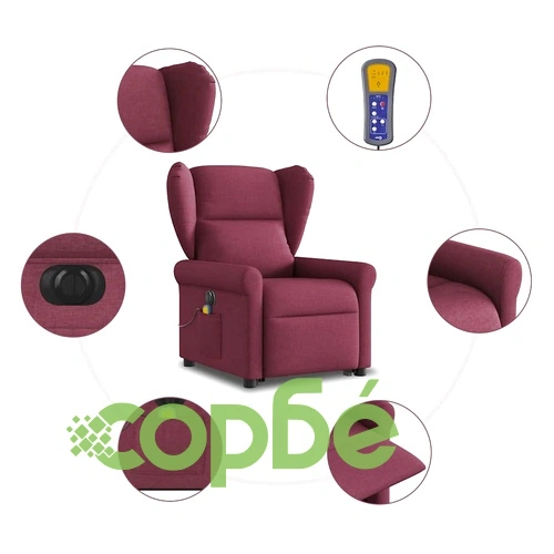 Електрически изправящ масажен реклайнер виненочервен текстил ➤ топ цена ➤ sorbe.bg