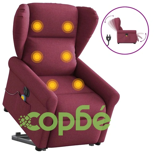 Електрически изправящ масажен реклайнер виненочервен текстил ➤ топ цена ➤ sorbe.bg