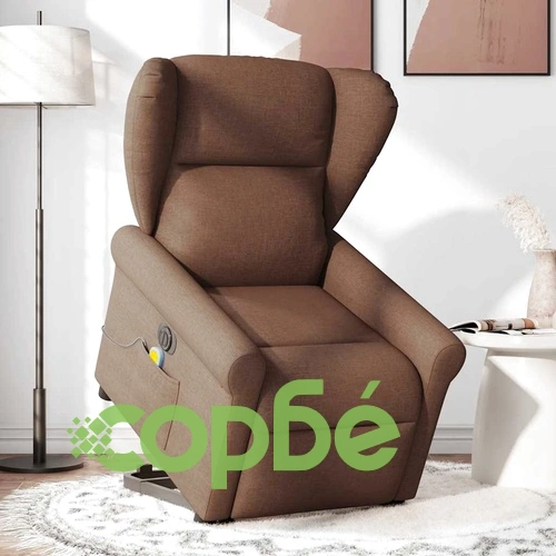 Електрически изправящ масажен реклайнер стол кафяв текстил ➤ топ цена ➤ sorbe.bg