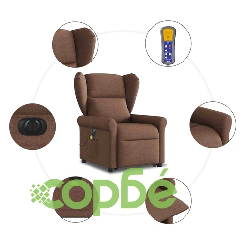 Електрически изправящ масажен реклайнер стол кафяв текстил ➤ топ цена ➤ sorbe.bg