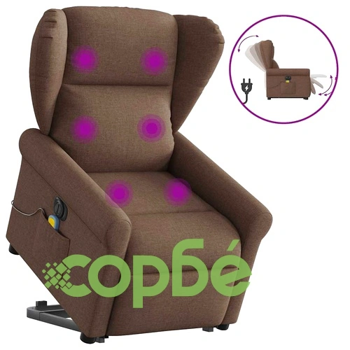 Електрически изправящ масажен реклайнер стол кафяв текстил ➤ топ цена ➤ sorbe.bg