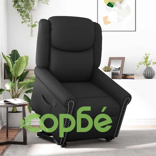 Изправящ реклайнер стол, лъскаво черен, изкуствена кожа ➤ топ цена ➤ sorbe.bg