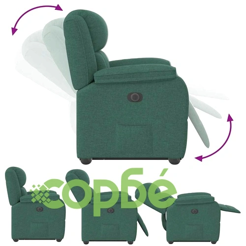 Електрически изправящ реклайнер стол, тъмнозелен, текстил ➤ топ цена ➤ sorbe.bg