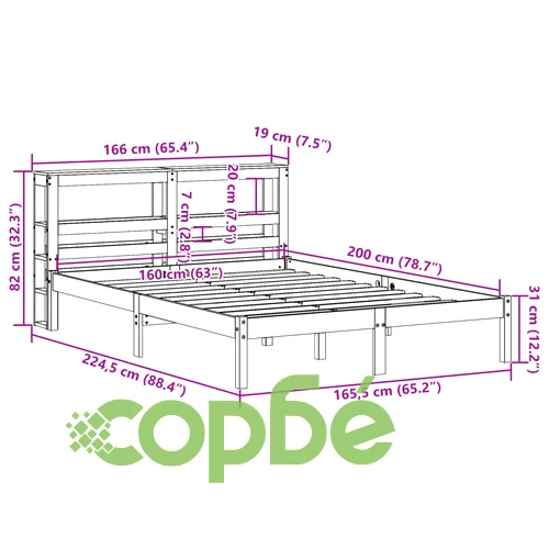 Рамка за легло без матрак, бял, 160x200 см, бор масив ➤ топ цена ➤ sorbe.bg