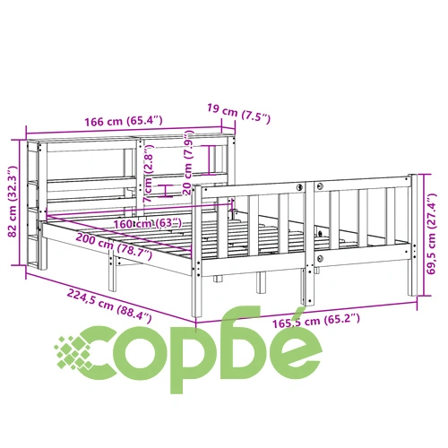 Рамка за легло без матрак, 160x200 см, масивна чамова дървесина ➤ топ цена ➤ sorbe.bg