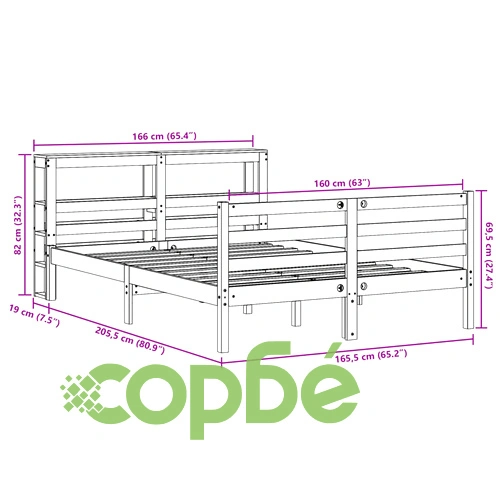 Рамка за легло без матрак, восъчнокафяв, 160x200 см, бор масив ➤ топ цена ➤ sorbe.bg