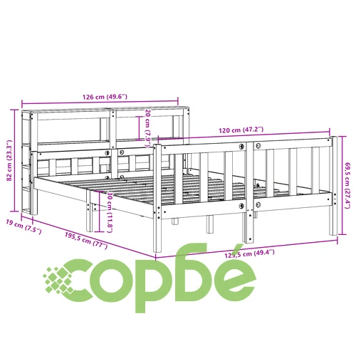 Рамка за легло без матрак, 120x190 см, масивна чамова дървесина ➤ топ цена ➤ sorbe.bg