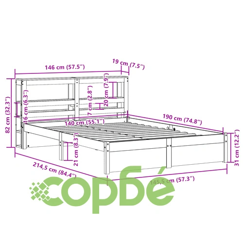 Рамка за легло с табла без матрак, бяла, 140x190 см ➤ топ цена ➤ sorbe.bg