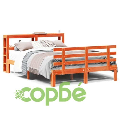 Рамка за легло с табла, восъчнокафяв, 140x190 см, масивно дърво ➤ топ цена ➤ sorbe.bg