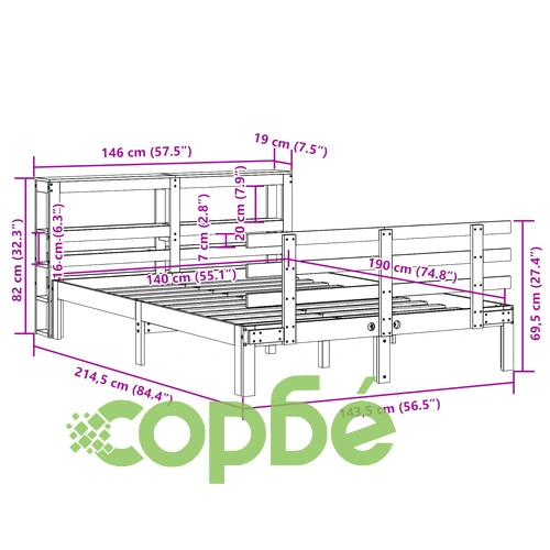 Рамка за легло с табла, восъчнокафяв, 140x190 см, масивно дърво ➤ топ цена ➤ sorbe.bg
