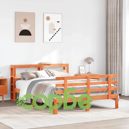 Рамка за легло с табла, восъчнокафяв, 140x190 см, масивно дърво ➤ топ цена ➤ sorbe.bg