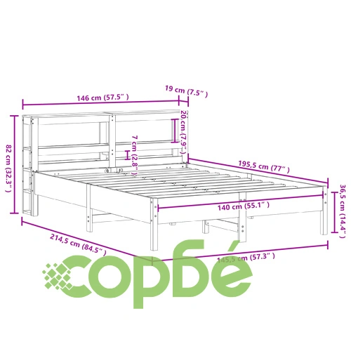 Рамка за легло без матрак, восъчнокафяв, 140x190 см, бор масив ➤ топ цена ➤ sorbe.bg