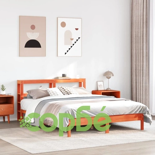 Рамка за легло без матрак, восъчнокафяв, 140x190 см, бор масив ➤ топ цена ➤ sorbe.bg