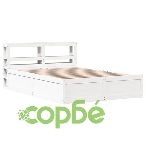 Рамка за легло с табла, бяла, 140x190 см, масивно дърво ➤ топ цена ➤ sorbe.bg