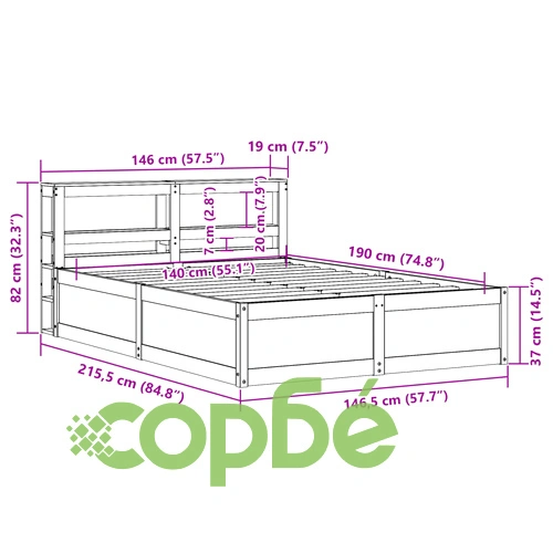 Рамка за легло с табла, бяла, 140x190 см, масивно дърво ➤ топ цена ➤ sorbe.bg