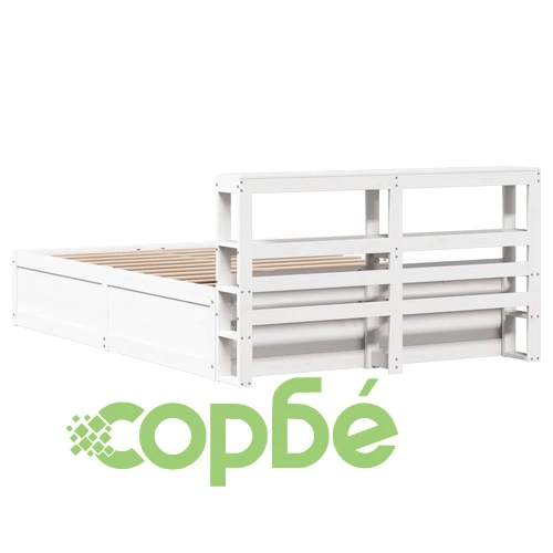 Рамка за легло с табла, бяла, 140x190 см, масивно дърво ➤ топ цена ➤ sorbe.bg