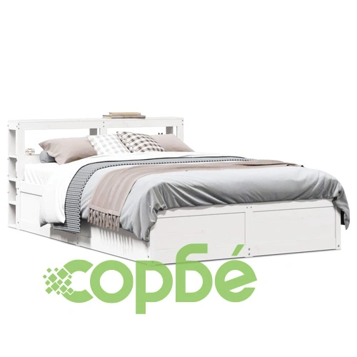 Рамка за легло с табла, бяла, 140x190 см, масивно дърво ➤ топ цена ➤ sorbe.bg