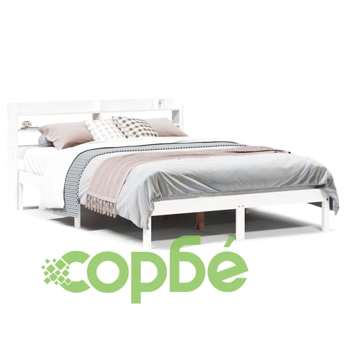 Рамка за легло без матрак, бял, 140x190 см, бор масив ➤ топ цена ➤ sorbe.bg